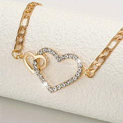Legierung Kristall Strass Doppel Herz Link Kette Halsketten für Frauen&nbsp;FS-WGE7D15-01