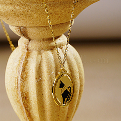 Collier pendentif ovale vintage en acier inoxydable avec chat noir égyptien pour cadeaux d'Halloween et d'anniversaire&nbsp;ST1427-1