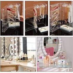 Rechteckige Schmuck-Organizer-Aufbewahrungsbox aus Kunststoff mit 24 Haken&nbsp;OBOX-WH0001-06