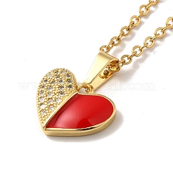 Corazón de circonita cúbica transparente con collar colgante de esmalte y aretes de botón&nbsp;SJEW-M099-02G