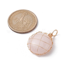 Pendentifs enveloppés de fil de cuivre de quartz rose naturel&nbsp;PALLOY-JF02436-01