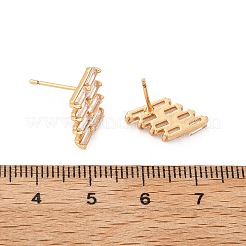 Orecchini a bottone in ottone con micro pavé di zirconi cubici trasparenti a forma di rombo per donna&nbsp;EJEW-G428-04G