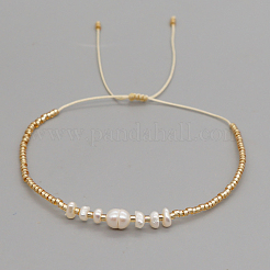 Bracelets ajustables en perles d'eau douce naturelles blanches et perles de verre tressées&nbsp;NA4638