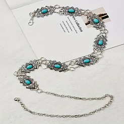 Legierung mit gefärbtem synthetischem Türkis Rhombus-Gliederkette Taillen-Bauchketten für Frauen&nbsp;FS-WG59013-01