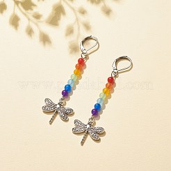 Jade de malaisie naturel avec breloque en alliage longues boucles d'oreilles à levier&nbsp;EJEW-JE04909