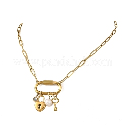 Colliers en acier inoxydable 304 avec pendentif clé et cadenas&nbsp;NJEW-JN06493