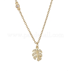 2 pz 2 colori ottone micro pavé zirconia cubica trasparente pendente a foglia 304 acciaio inossidabile catena collane per le donne&nbsp;NJEW-JN05993
