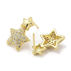 Orecchini pendenti a bottone con micro pavè di zirconi cubici in ottone placcato a stella&nbsp;EJEW-F331-25G