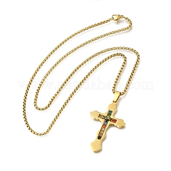 201 Edelstahl bunte Zirkonia Kreuz Anhänger Box Kette Halsketten&nbsp;NJEW-Q002-02G