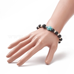 Braccialetto elasticizzato da donna con perline di tartaruga sintetica tinta turchese (tinta) e pietra lavica naturale&nbsp;BJEW-JB09229-02