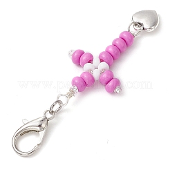 Colgante decorativo con cuentas de semillas de vidrio en forma de cruz&nbsp;HJEW-MZ00111