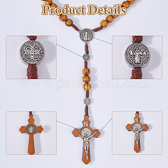 1 Stück Kreuz aus Holz mit Anhänger aus Legierung&nbsp;NJEW-DC0001-16