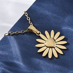 Colliers avec pendentif en forme de cœur et de fleur en acier inoxydable 304&nbsp;NJEW-M096-11G