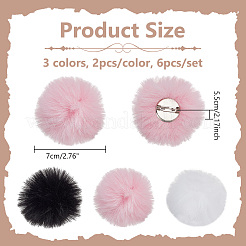 6 spilla a forma di pallina con pompon in peluche di poliestere bicolore&nbsp;JEWB-NB0001-24A