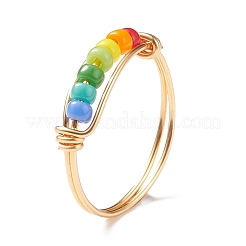 Anello da dito con perline intrecciate con semi di vetro color arcobaleno&nbsp;RJEW-TA00055