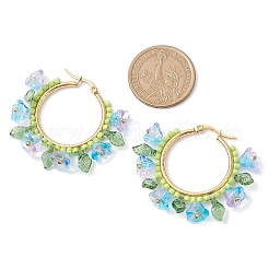 Pendientes de aro con flores de vidrio&nbsp;EJEW-TA00589