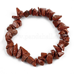 Unisex Chip natürliche rote Jaspis Perlen Stretch Armbänder&nbsp;BJEW-S143-17