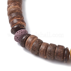 2 pulsera elástica de cuentas de coco natural y roca volcánica para hombres y mujeres.&nbsp;BJEW-JB12497