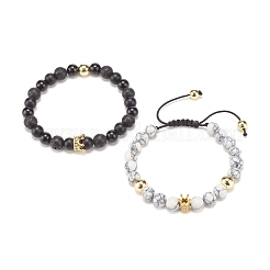 Bracciale con perline intrecciate in zirconi cubici a 2 pezzi&nbsp;BJEW-JB08050-02