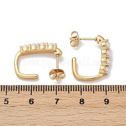 Rechteckige Ohrstecker aus 304 Edelstahl-Kunststoff mit Kunstperlen&nbsp;EJEW-M105-09G