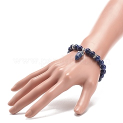 Braccialetto elasticizzato con perline rotonde in pietre preziose naturali con ciondoli a proiettile per donna&nbsp;BJEW-JB09018