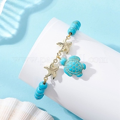 Braccialetti con ciondoli in acciaio inossidabile 304 e turchese sintetico&nbsp;BJEW-JB14065-01