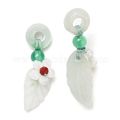 Jadéite naturelle et agate d'onyx vert naturel et décorations de pendentif en cristal/feuille&nbsp;G-G008-06