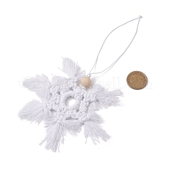 Décorations suspendues en fils de coton macramé faits à la main en forme de flocon de neige de Noël&nbsp;HJEW-JM02612