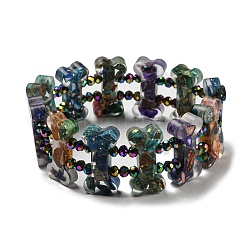 Jaspe impérial naturel teint avec bracelets extensibles en perles de résine&nbsp;BJEW-G698-01B-05