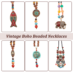 6 Stück 6 Stil natürliche & synthetische gemischte Edelstein Lariat Halsketten Set&nbsp;NJEW-AN0001-36