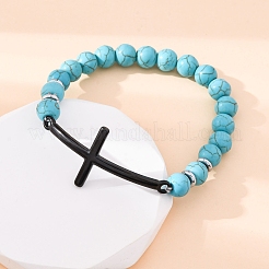 Braccialetti elastici rotondi con perline sintetiche turchesi&nbsp;BJEW-F493-05EB-02