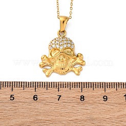 Halsketten mit Totenkopf-Anhänger aus 304 Edelstahl mit Kristall-Strass&nbsp;LS-NJEW-Z057-03C-G