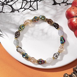 Halloween-Stretcharmbänder mit Glasschädelperlen für Frauen&nbsp;BJEW-JB12579
