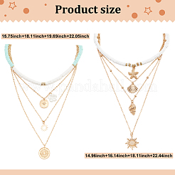 6 stücke 6 stil sonne & blume & shell form anhänger legierung multi layered halsketten sets&nbsp;NJEW-AN0001-37
