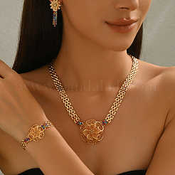 Elegante eisen pflastern zirkonia blume armbänder & ohrringe & halsketten sets für frauen hochzeit&nbsp;JQ0596