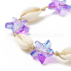 Armband aus geflochtenen Perlen aus natürlicher Kaurimuschel und Seestern aus Glas für Damen&nbsp;BJEW-JB09943