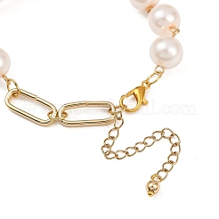 Pulseras de eslabones con cuentas redondas de perlas de vidrio para mujer&nbsp;BJEW-JB12051-03