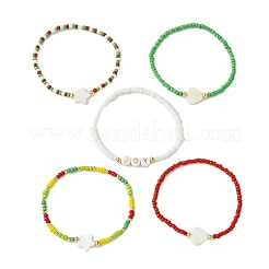 5 pz 5 stili braccialetti elasticizzati con perline di vetro a tema natalizio per donna&nbsp;BJEW-TA00533
