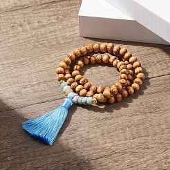 Bracelet wrap perles rondes fleur naturelle amazonite & bois&nbsp;BJEW-JB08092