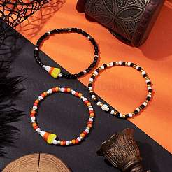 3 Stück 3 Stile Halloween Totenkopf & Candy Corn Acryl und synthetisches Magnesit Armband-Sets&nbsp;BJEW-JB10525