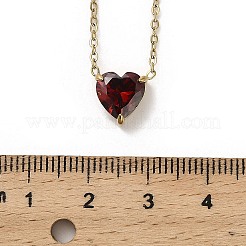 Colliers avec pendentif en forme de cœur en acier inoxydable 304 et zircone cubique rouge foncé pour femmes&nbsp;NJEW-Z064-04G