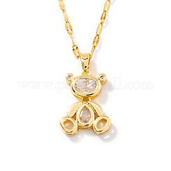 Collane con ciondolo a forma di orso 3D in ottone con zirconi cubici trasparenti per donna&nbsp;CY9372-2