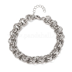 Gehämmertes Doppelring-Gliederarmband aus Edelstahl 304 für Damen&nbsp;BJEW-G780-06P-01