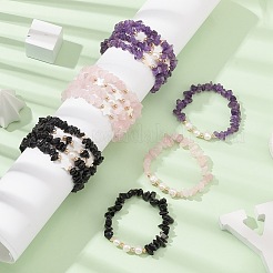5 Stück 5 Stil natürliche gemischte Edelstein-Chips Stretch-Armbänder Set&nbsp;BJEW-JB09551