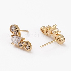 Orecchini a bottone in ottone con zirconi chiari e micro pavè&nbsp;EJEW-C502-01G