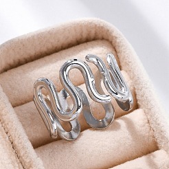 Anillos de dedo de acero inoxidable Wave 304 para mujer&nbsp;RJEW-F174-06P