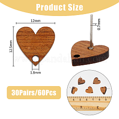 20 pezzo di orecchino a perno in legno a forma di cuore&nbsp;FIND-FH0008-48