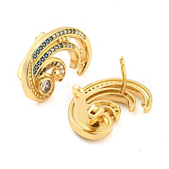 Orecchino a perno con micro pavé di zirconi cubici in ottone placcato a cremagliera a onda twist&nbsp;EJEW-P240-16G
