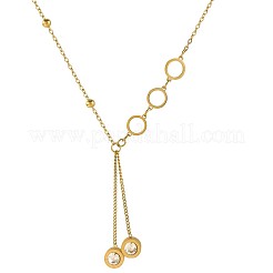 Colliers à pendentif rond plat en acier inoxydable 304 avec zircone cubique transparente pour femmes&nbsp;FS-WGE6DE6-01