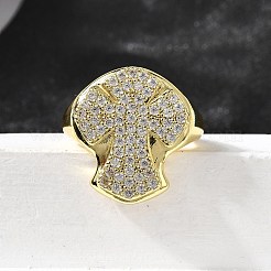 Anelli per polsini da donna in ottone con micro pavé di zirconi cubici&nbsp;RJEW-F181-04G